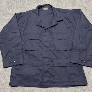 TRU-SPEC Jacket Mens XL Blue Canvas Military Button Front Field Pockets Workwear